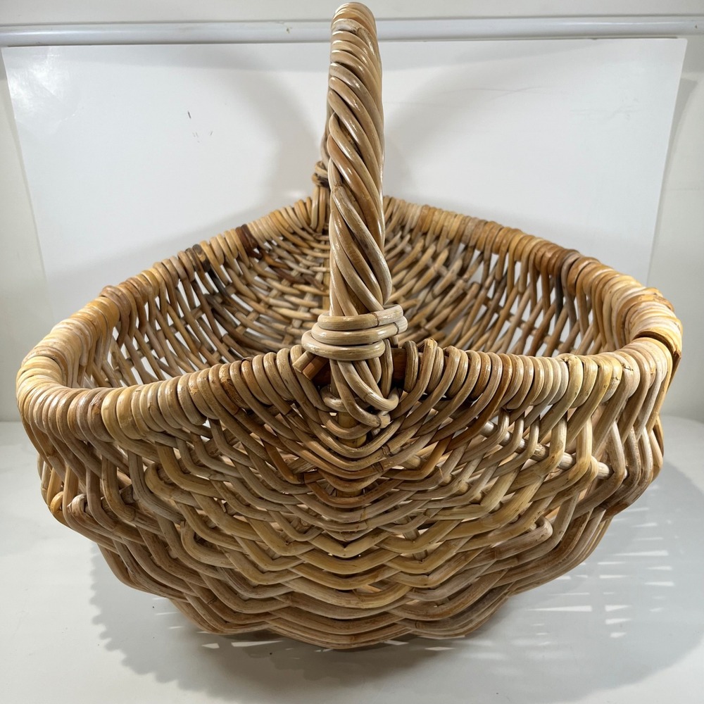 Vintage Woven Rattan Wicker Basket Home Decor Large Natural Boho Farmhouse